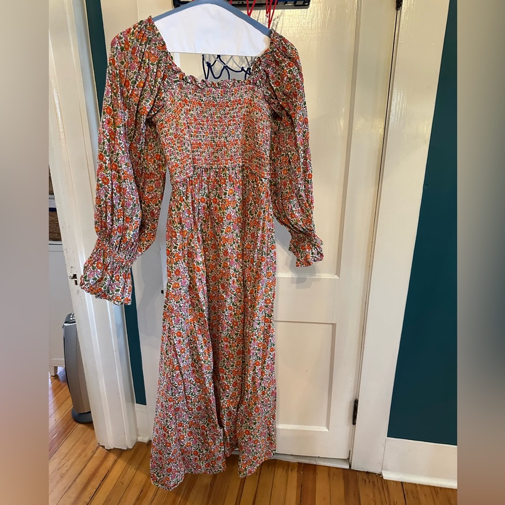 Floral Maxi Dress with Smocked Bodice - Pink Floral - Picture 4 of 5